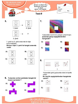 ilkokul 1. Sınıf Bilsem Zeka Testi 